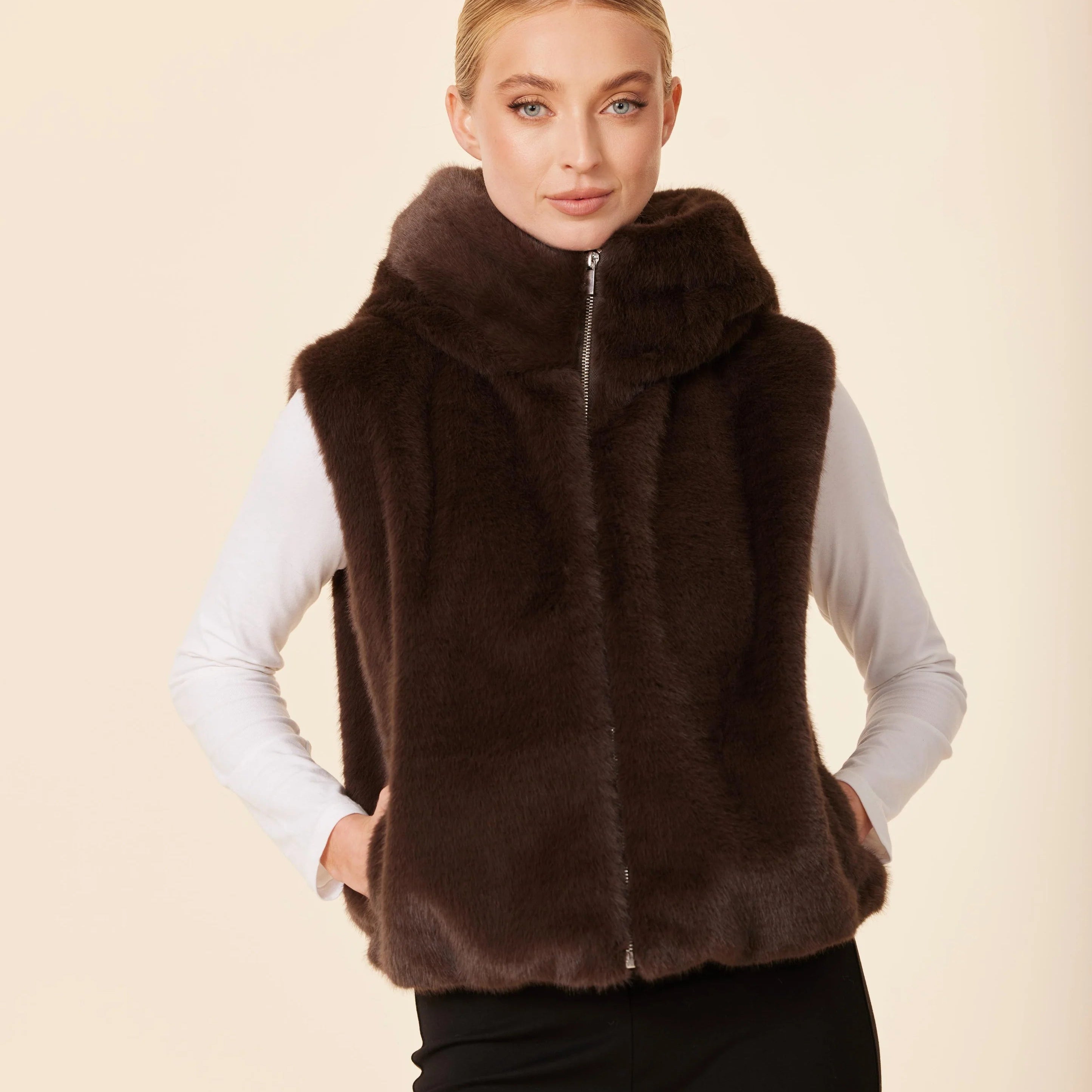 Faux Fur Zip Hoody Vest