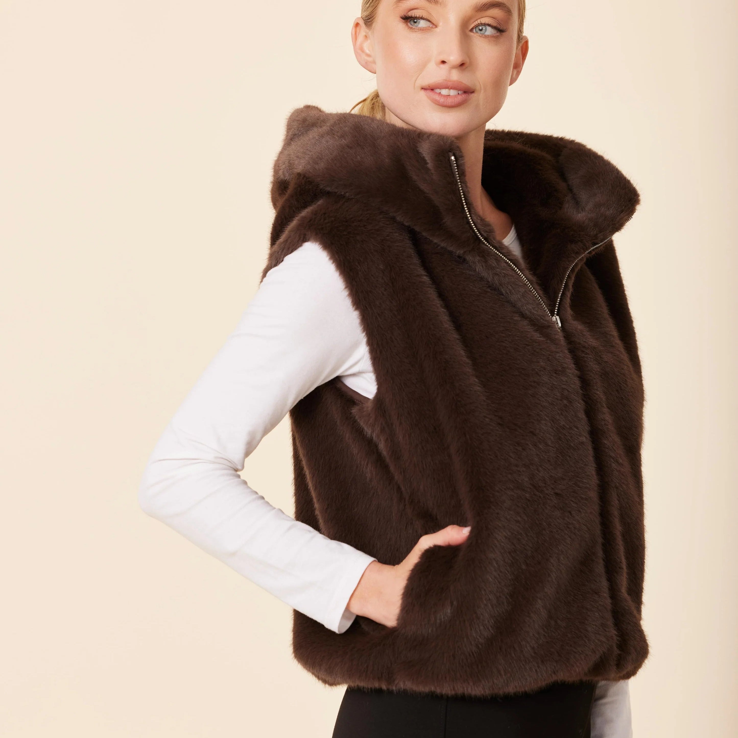Faux Fur Zip Hoody Vest